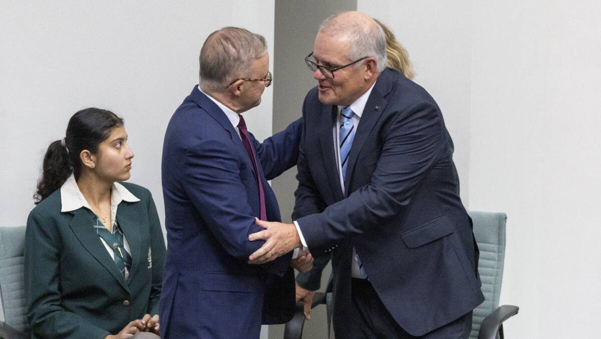 Prime Minister Anthony Albanese congratulated the former Prime Minister Scott Morrison. Picture by Gary Ramage