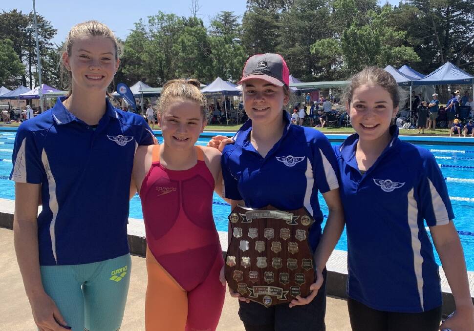 Madeleine Brown, Lucy Smirl, Macey Leahy, and Evie Leahy with the Gwen Nicholson Shield.