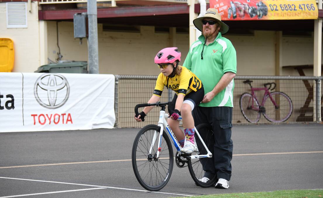 READY TO RIDE: Lexie Phillips prepares to race at the state track championships in Dubbo.