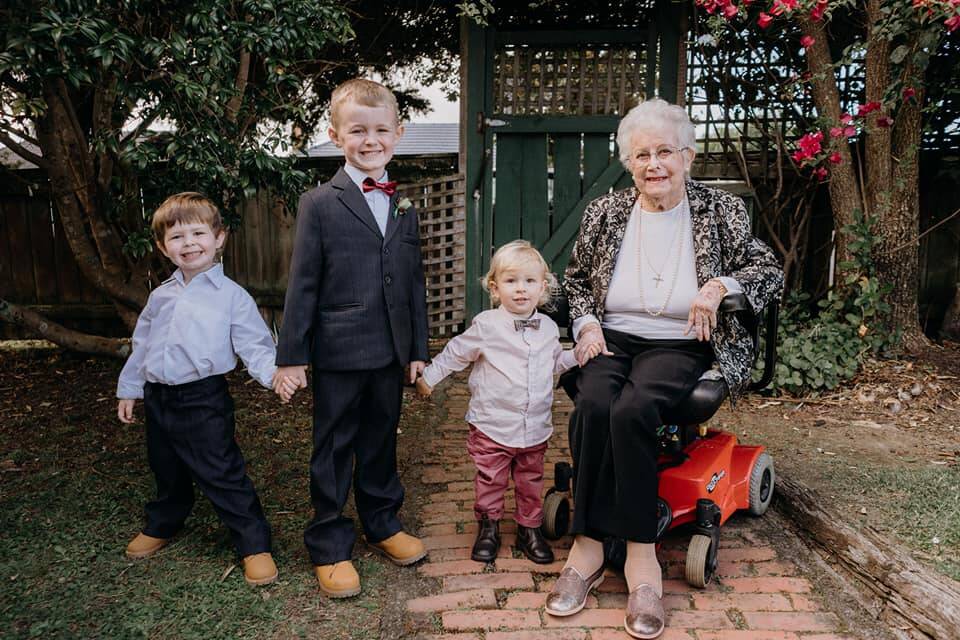 EXCITEMENT: Joan Taylor - proudly pictured here with great-grandchildren Cooper and Koby Bach, and Arlo Rose - will mark her 90th birthday with family and friends.