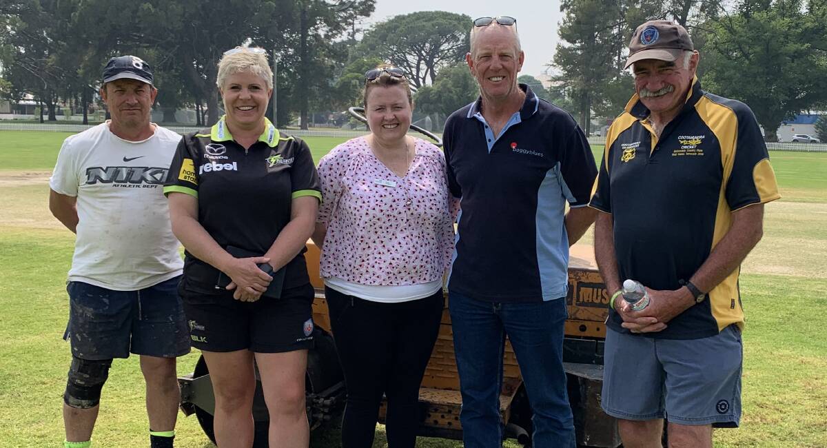DEAL: Junior cricket president Peter Louttit, Cricket NSW regional manager Kelly Meddings, NSW Mental Health's Faith Rogers, Baggy Blues director Phil Marks and Cootamundra District Cricket Association secretary Pat Kerin.
