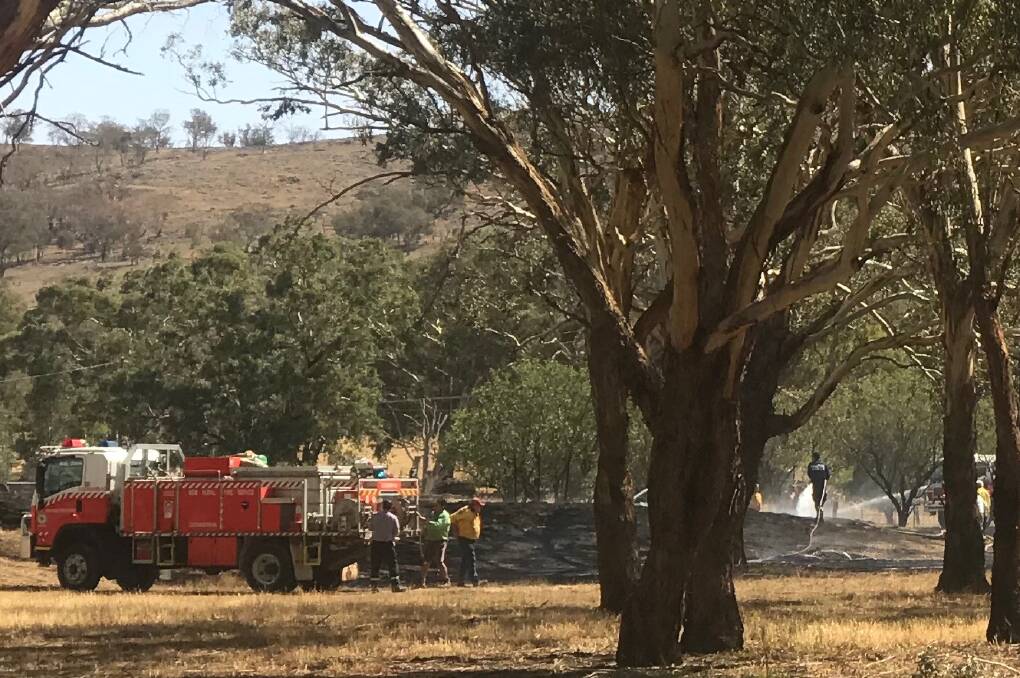 Six Rural Fire Service tankers were assisted by Cootamundra Fire and Rescue around 3.30 on Monday afternoon to quickly extinguish a grass fire in the Rathmells Lane area on the northern outskirts of town. Stronger winds arriving later in the afternoon showed how essential it was to have the heavy weight of attack and quick response, with several residences nearby. Around two hectares were burnt. Picture - Kelly Manwaring