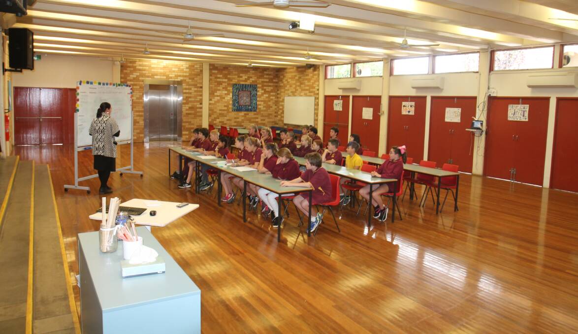 Year 5/6 students are now taking their lessons in the school's hall. 