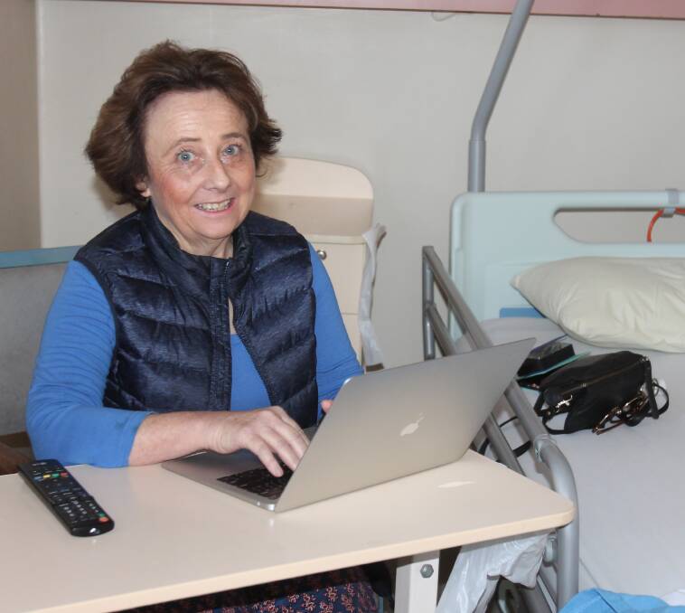 Sue Kingwill, about to leave Cootamundra Hospital after recovering from a road accident in June, enjoyed using her laptop when she started feeling "up to it".