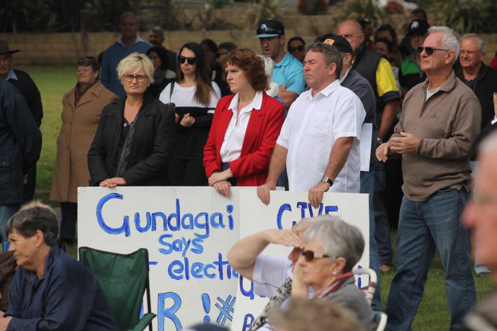 LONG BATTLE: Demerger supporters protest in Gundagai in 2017 to mark one year since the forced amalgamation of Cootamundra and Gundagai councils.